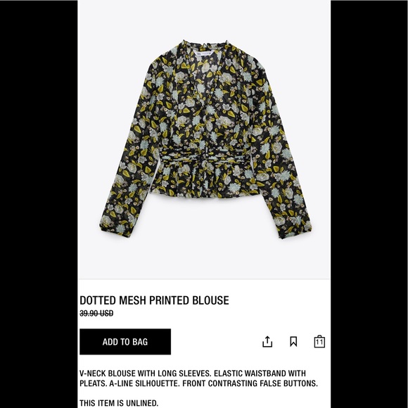ZARA Dotted Mesh Printed Blouse sz Large - Picture 7 of 9